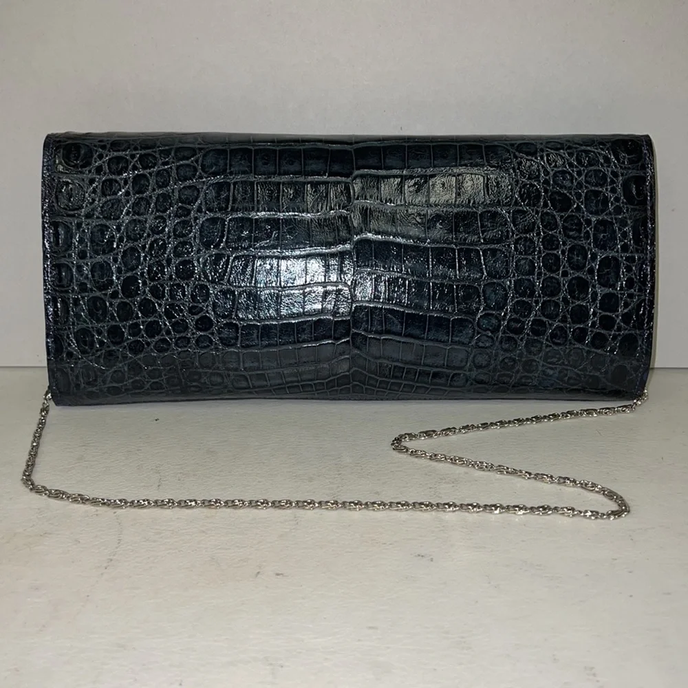 GENUINE ALLIGATOR SKIN LEATHER CLUTCH IN NAVY - Picture 7 of 7
